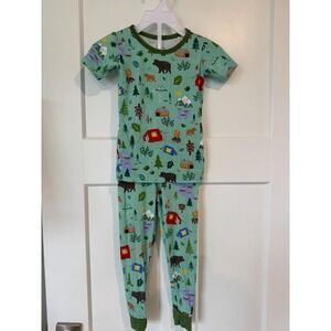Little Sleepies Great Outdoors Bamboo Pajama Set 2T Mint Green Camping Bear